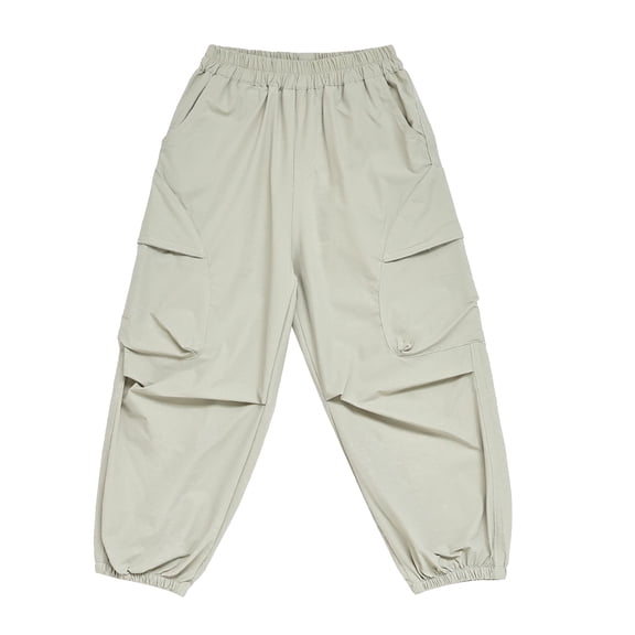 NIPAXO Boys Cargo Pants Relaxed Fit Jogger Trousers with Multi-Pockets Elastic Waist Casual Outdoor Pants for Boys, Khaki, Sizes 4-5Y
