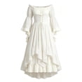 thumbnail image 3 of Renaissance Medieval Women Costume Dress Off Shoulder Corset Bell Sleeve Victorian Dresses Halloween Dress White L, 3 of 8