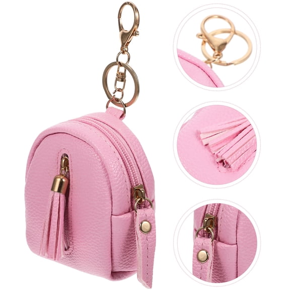 jojofuny 1Pack Small Change Purse for Women Pink Pu Material Key Chain for Handbag 15x7x5cm