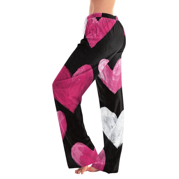 Hearthz Valentine Pj Pants for Women Heart Graphic Print Pajama Pants Womens Baggy Drawstring Straight Leg Sleep Pants for Women