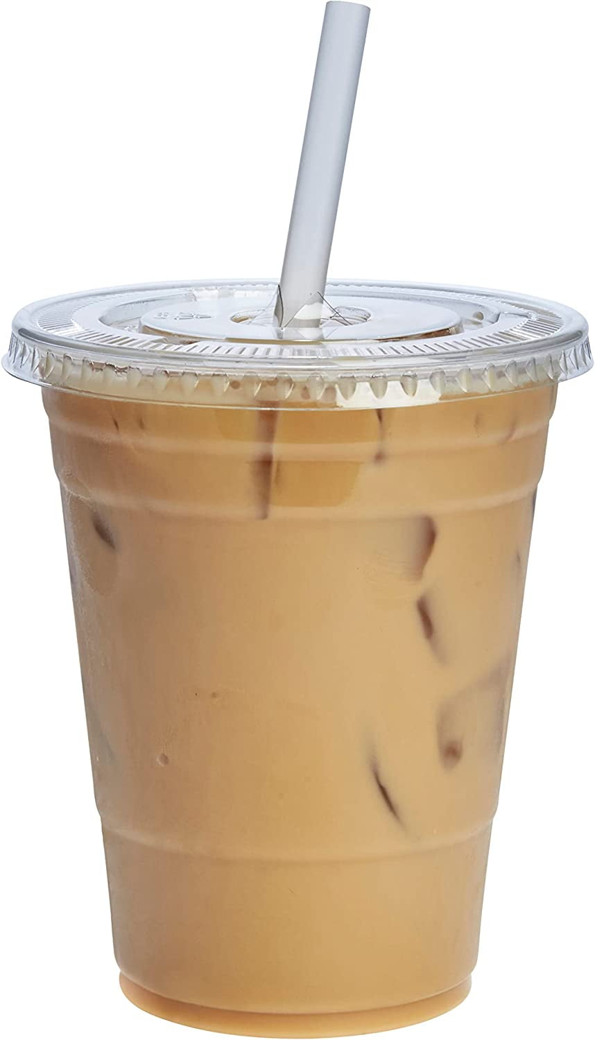 Comfy Package Clear Plastic Cups 16 Oz Disposable Coffee Cups with Lids