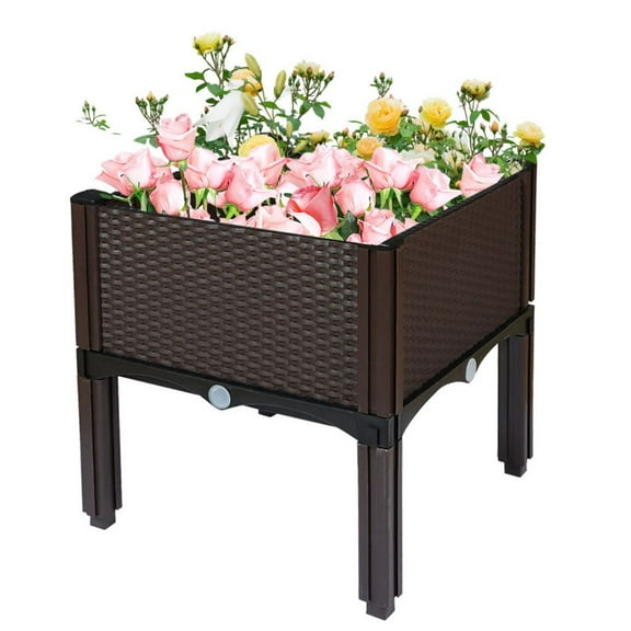 1 Set Vegetables Plant Raised Bed Kits, Plastic Raised Garden Bed, Elevated Planting Container with Legs for Indoor & Outdoor Use, Brown