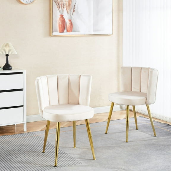 Modern White Dining Chair (2), Golden Iron Tube Legs, Velvet . Comfortable For Different Rooms. Ergonomic, Breathable, Easy To Build Seating Color Room, Living Cafe. Put Together