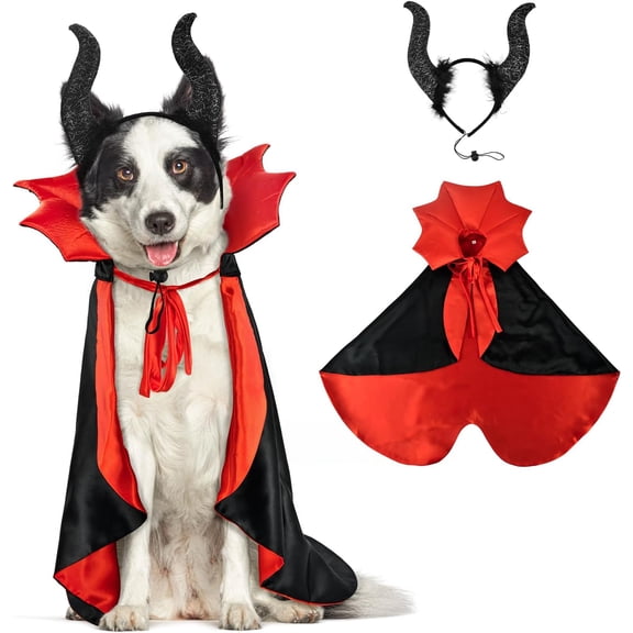 2 Pcs Dog Halloween Costume Set Cat Witch Vampire Cape Devil Horns Hat Holiday Clothes for Cat Puppy Halloween Party Pet Outfits XL