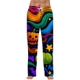 thumbnail image 2 of Halloween Lounge Pants for Men, Drawstring Sleep Bottoms with Psychedelic Rainbow Pumpkin & Star Print, Soft Lightweight Casual Trousers, Elastic Waist Pajama Leggings, 1 Pair Multicolor XXL, 2 of 7