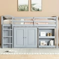 thumbnail image 2 of Twin Size Low Loft Bed with Pulling-Out Desk and Storage Cabinets, Multiple Functions Wooden Loft Bed Frame with Storage Shelves and Drawers for Teens Boys Girls, Grey, 2 of 8