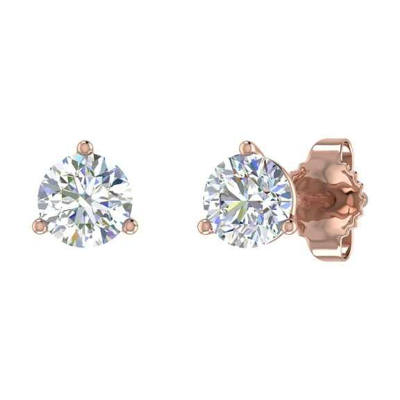 1/2 Carat Diamond 3-Prong Set Stud Earrings in 14K Rose Gold