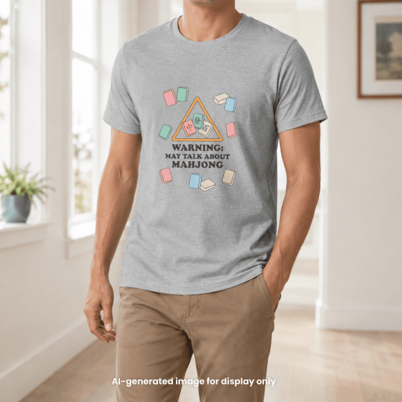 Warning May Talk About Mahjong Graphic T-Shirt, Unisex Short Sleeve Tee, Gray, Size XL