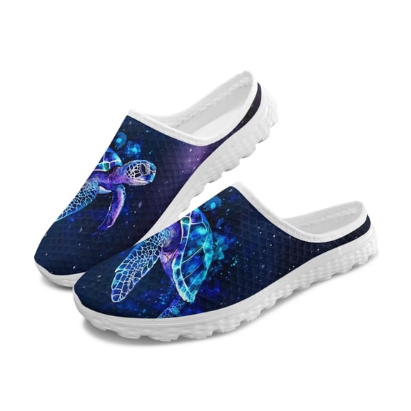 POLERO Galaxy Blue Turtle Mules Shoes for Women Ladies Comfy Flat Loafers Slip-on Slippers House Shoes Close Toe Garden Clogs