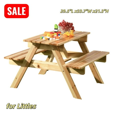 Tcbosik Small Wood Picnic Table with 2 Built-in Benches, Outdoor Table & Bench Set for Backyard, Lawn, Garden, Patio, Natural