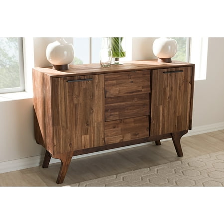 Baxton Studio Sierra Mid-Century Modern Brown Wood 3-Drawer Sideboard