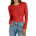 thumbnail image 2 of ZHYou Women Slim Fit Leaf Pattern Knit Tops,Long Sleeve,Round Neck Stretchy Soft Fashion Sweaters,Red,Size S, 2 of 8