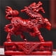 thumbnail image 1 of A pair of red solid wood carved Qilin figurines, auspicious water and fire feng shui decorative crafts for home living room and office., 1 of 3