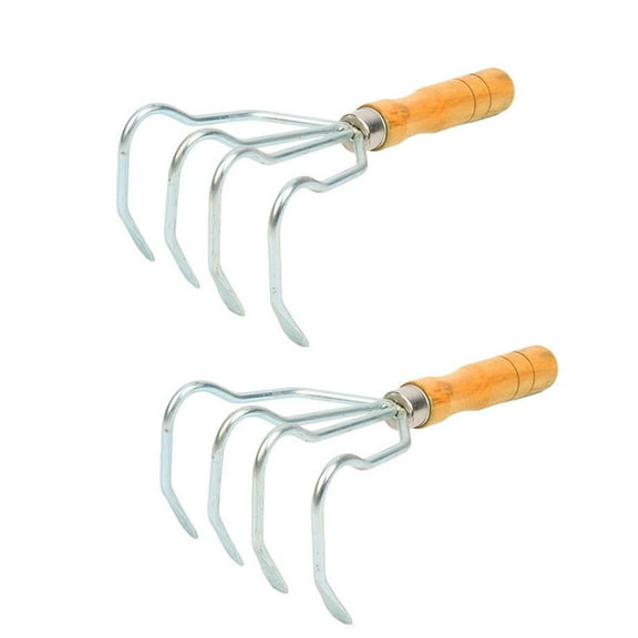 NUOLUX 2Pcs Stainless Steel Claw Rake Handheld for Clamming Beach Seafood Tool Silver 10.98X4.72X3.94in