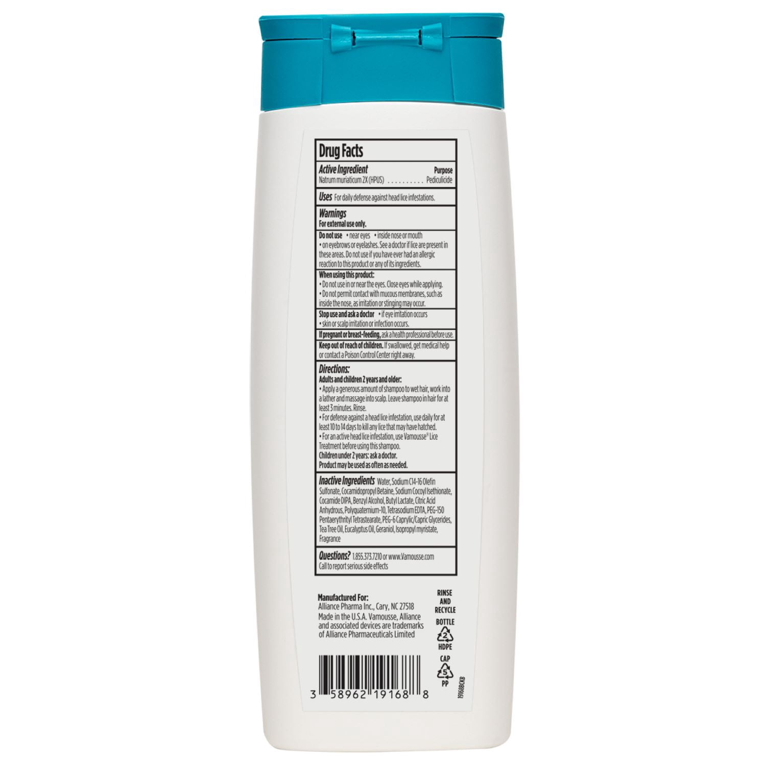 Vamousse Lice Defense Daily Shampoo, Super Lice Killing and Prevention, 8 fl. oz.