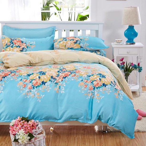 Elegante Floral Ropa de Cama de Algodón Poliéster Juegos de 4 piezas Colchas Niños