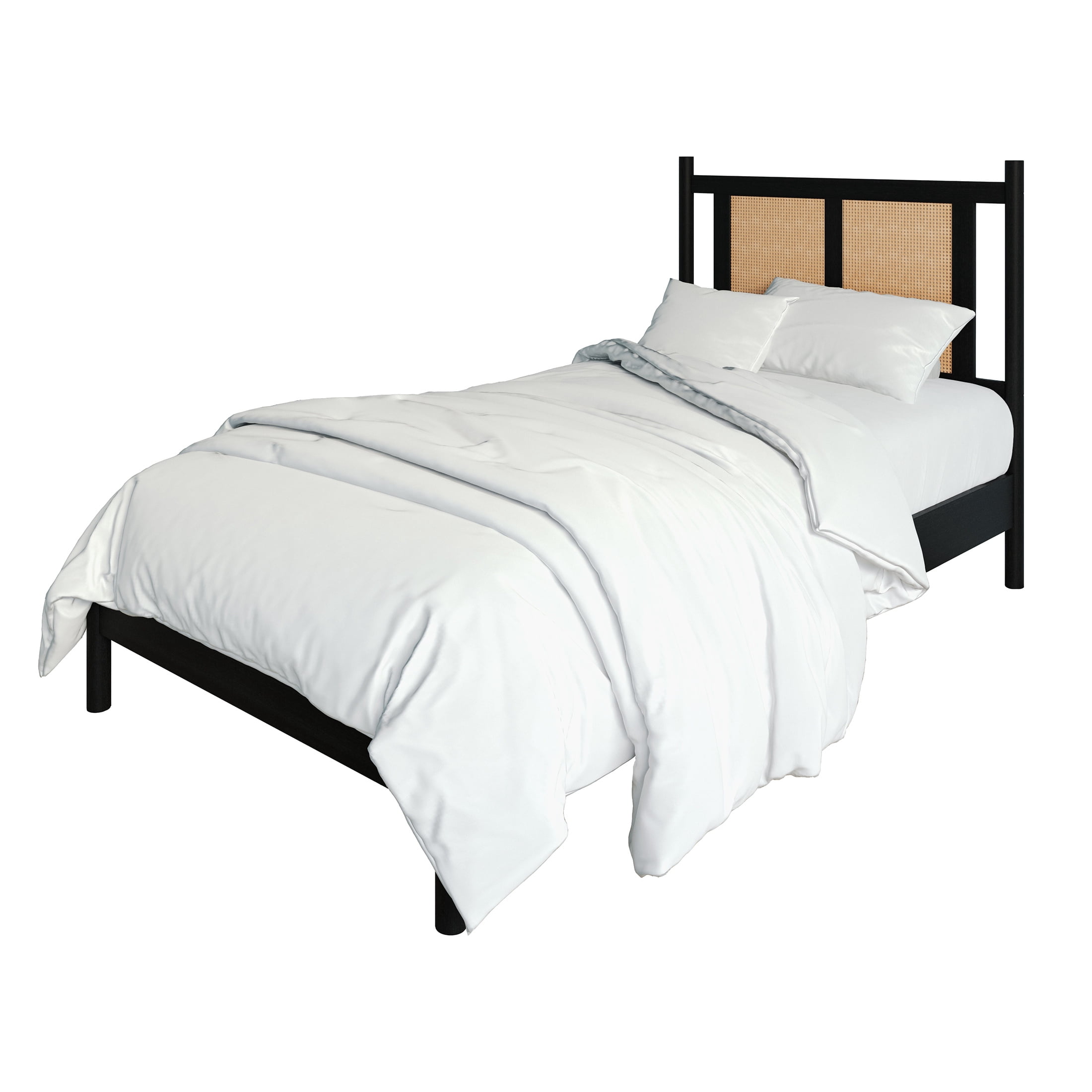 Castle Place Rattan Twin Wooden Platform Bed, Black