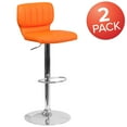 thumbnail image 4 of Merrick Lane Set of Two Swivel Bar Stools in Orange Vinyl with Vertical Stitched Back and Adjustable Chrome Base with Footrest, 4 of 15