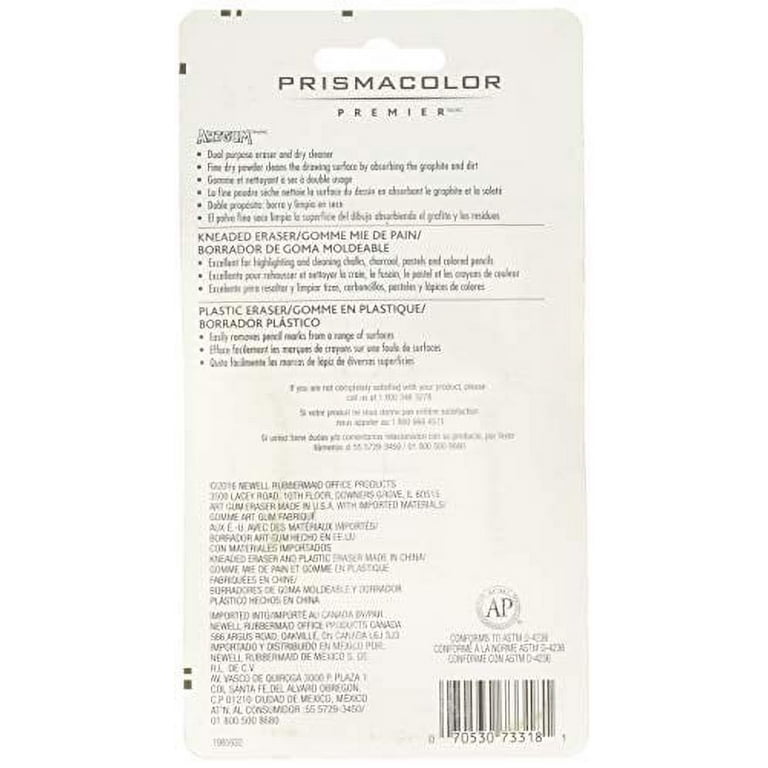 Prismacolor Premier Kneaded, ArtGum and Plastic Erasers, 3 Pack 