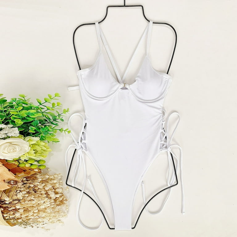 KDFJPTH Womens One Piece Bathing Suit White Tummy Control S