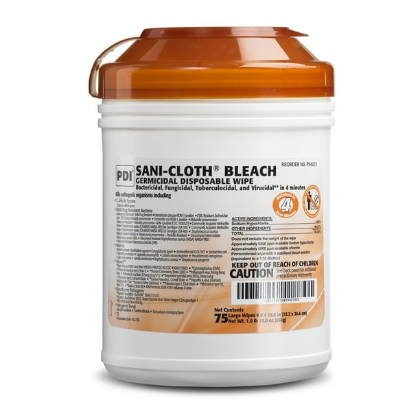 Sani Cloth Bleach Germicidal Disposable Wipes Large Canister Of 75 Walmart Com Walmart Com