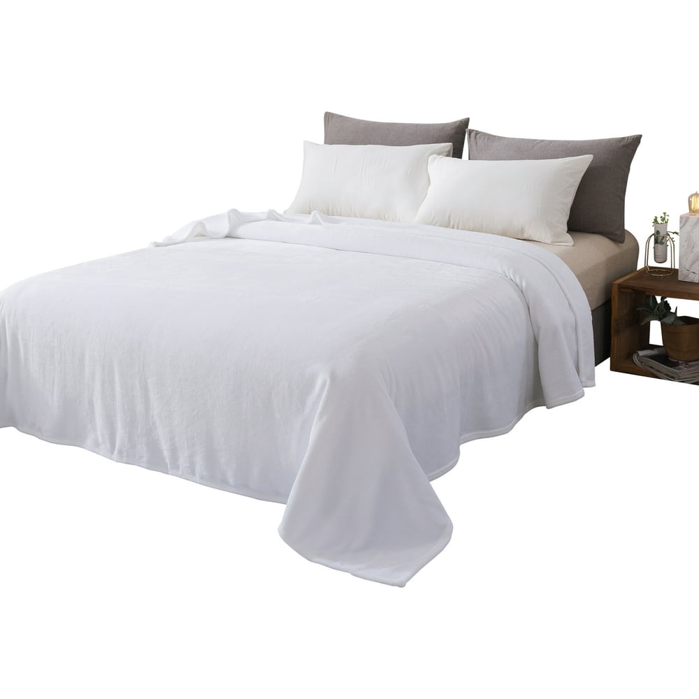 Style Basics Silky Soft Thick Plush Bed Blanket, Twin 60 X 90, White