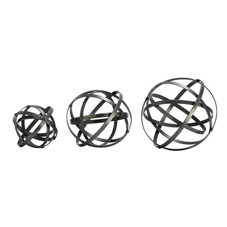 3 Piece Metallic Grey Folding Spheres Decorative Metal Band Orb Set