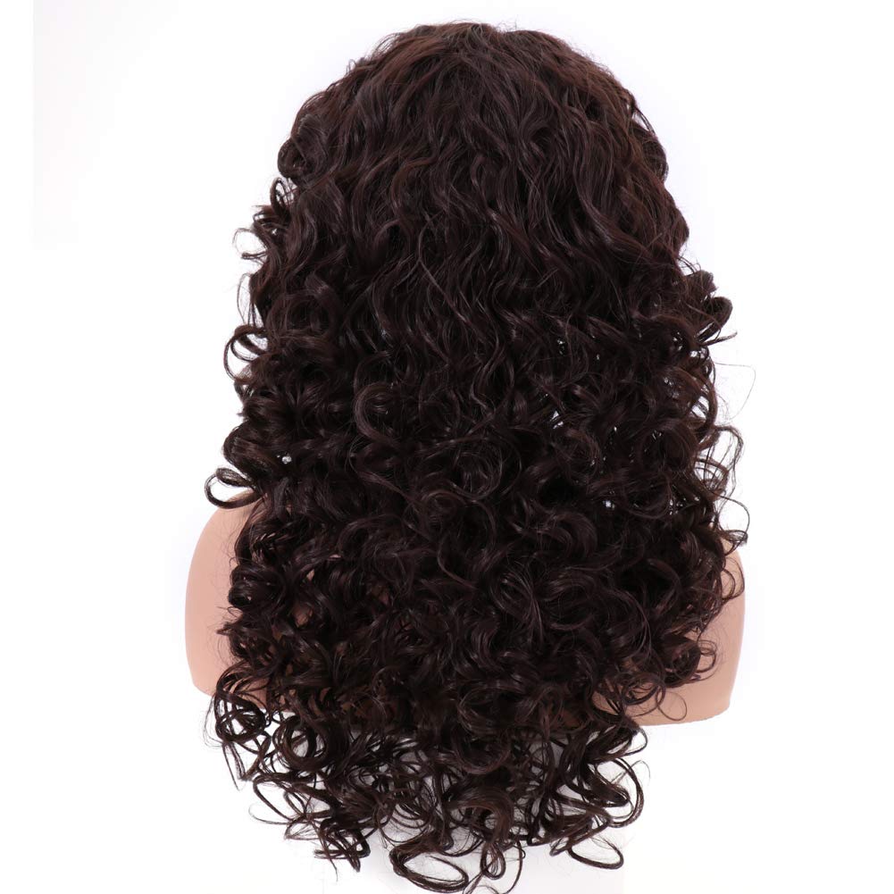 DOPI Long Chestnut Brown Hair Curly Wavy Full Head Halloween Wigs for Women Cosplay Costume Party Hairpiece