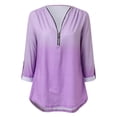 thumbnail image 3 of Ruyang Women Spring And Summer Casual Zipper V Neck Solid Color Long Sleeved Button Gradient Color Pull Sleeve Loose Top Womens Running Tee Shirts, 3 of 7