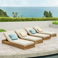 thumbnail image 3 of Lindero Outdoor Acacia Wood Chaise Lounge with Cushion (Set of 4), Teak and Cream, 3 of 7