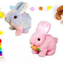 Realistic Bunny Toy, Bunny Toys Educational Interactive Toys, Easter Plush Stuffed Bunny Toy Walking Rabbit Educational Toys for Kids, Hopping Wiggle Ears Twitch Nose(DN-2PCS)