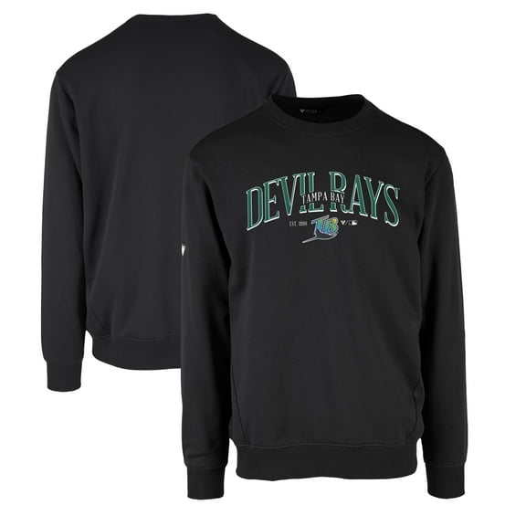 Men's Levelwear Black Tampa Bay Rays Zane Cooperstown Collection Retro Spellout Pullover Sweatshirt