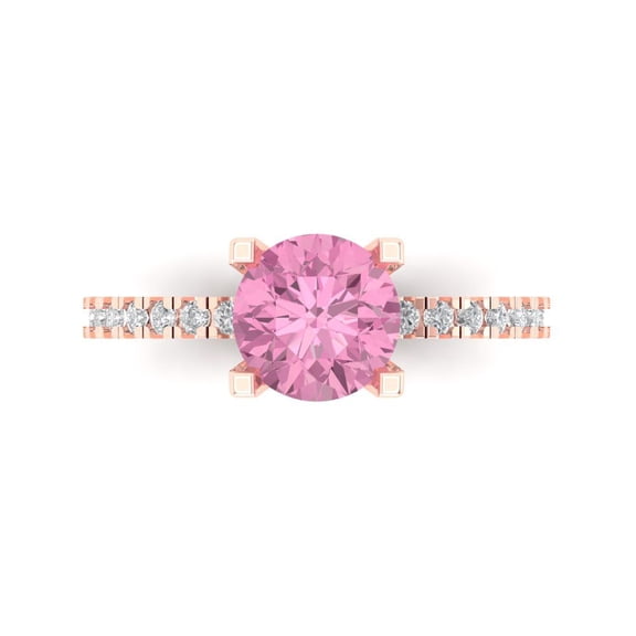 Solitaire with Accents Engagement Ring for Women - 1.71ct Simulated Pink Diamond in 18K Rose Gold Promise Ring