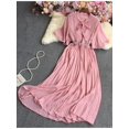 thumbnail image 1 of One SizeAutumn Summer Women Leisure Time Fold Temperament Pleated Solid Color Printed Strap Short Sleeve Dress Vestidos D2494 yaoshenbao LED, 1 of 2
