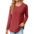 thumbnail image 1 of Yuyuzo Women Long Sleeve Tops Round Neck Shirts Button Side Loose Blouses Solid Color Tunic Top, 1 of 4