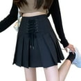 thumbnail image 3 of YM YOUMU Women Pleated Short Skirt Lace-up High Waist A-line Solid Color, 3 of 5