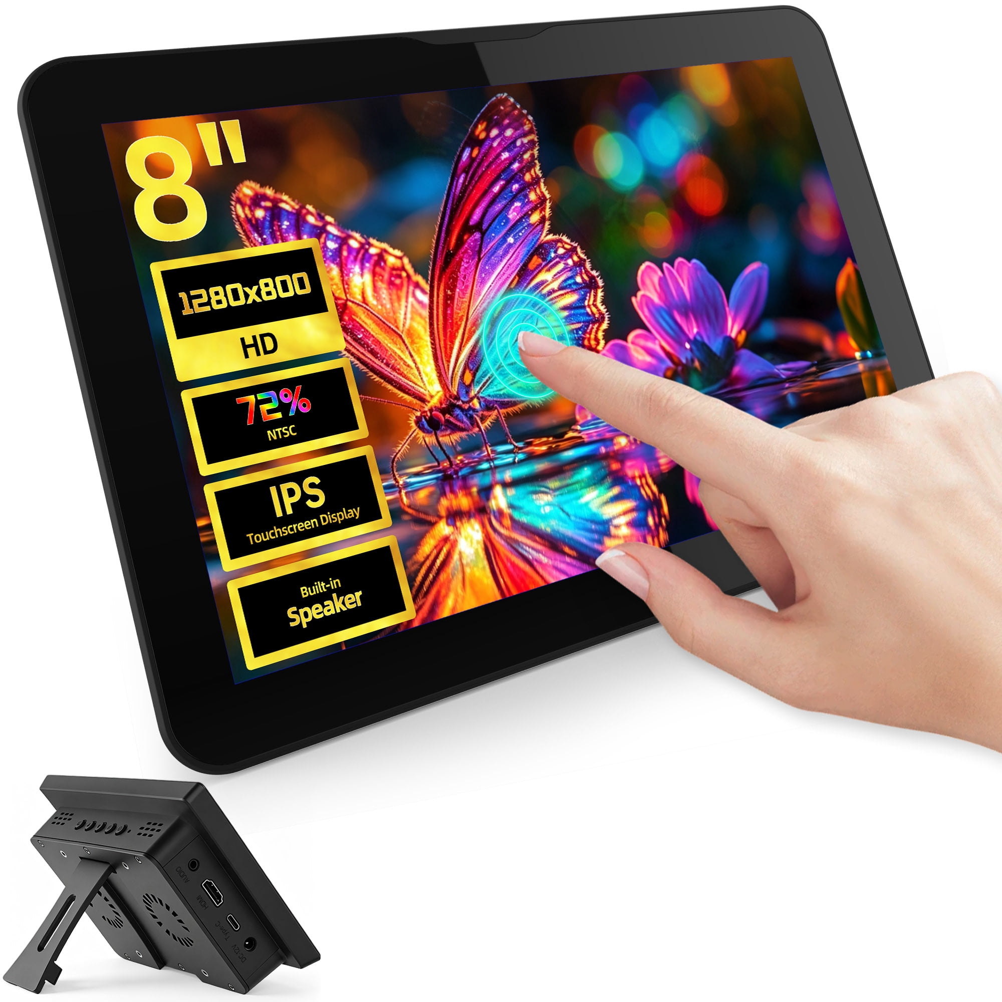 HOWENS 8 Inch Touchscreen for Raspberry Pi,5-Point 1280 * 800 IPS Touchscreen Portable Monitor with HDMI Interface Dual-Speaker for Raspberry Pi 5/4B/3B+/3B/B+ Jetson Nano Win11/10/8/7(8'' 1280*800)