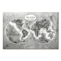 Elephant Stock Discover The World Bw Map Wall Art - Horizontal Canvas Wall Art - Living Room Wall Decor - Map Canvas - White And Gray Decor - 39" x 26"