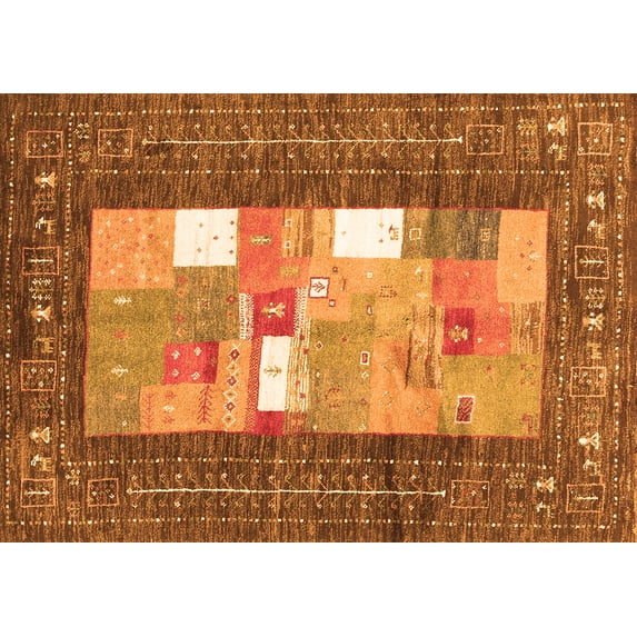 Ahgly Company Indoor Rectangle Abstract Orange Contemporary Area Rugs, 3' x 5'