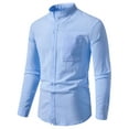 thumbnail image 1 of 2025 Camisa de manga larga de algodón y lino liso para hombre: corte holgado, botones, informal para la playa o acampadas, 1 of 7