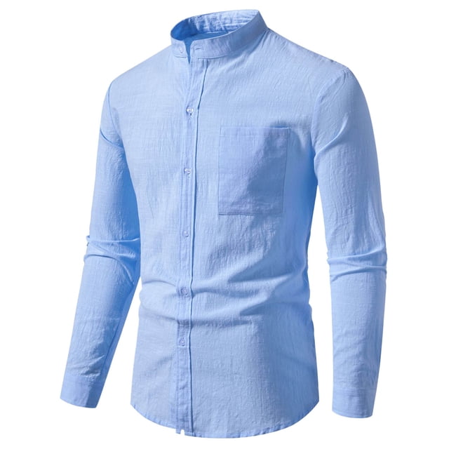 2025 Camisa de manga larga de algodón y lino liso para hombre: corte holgado, botones, informal para la playa o acampadas
