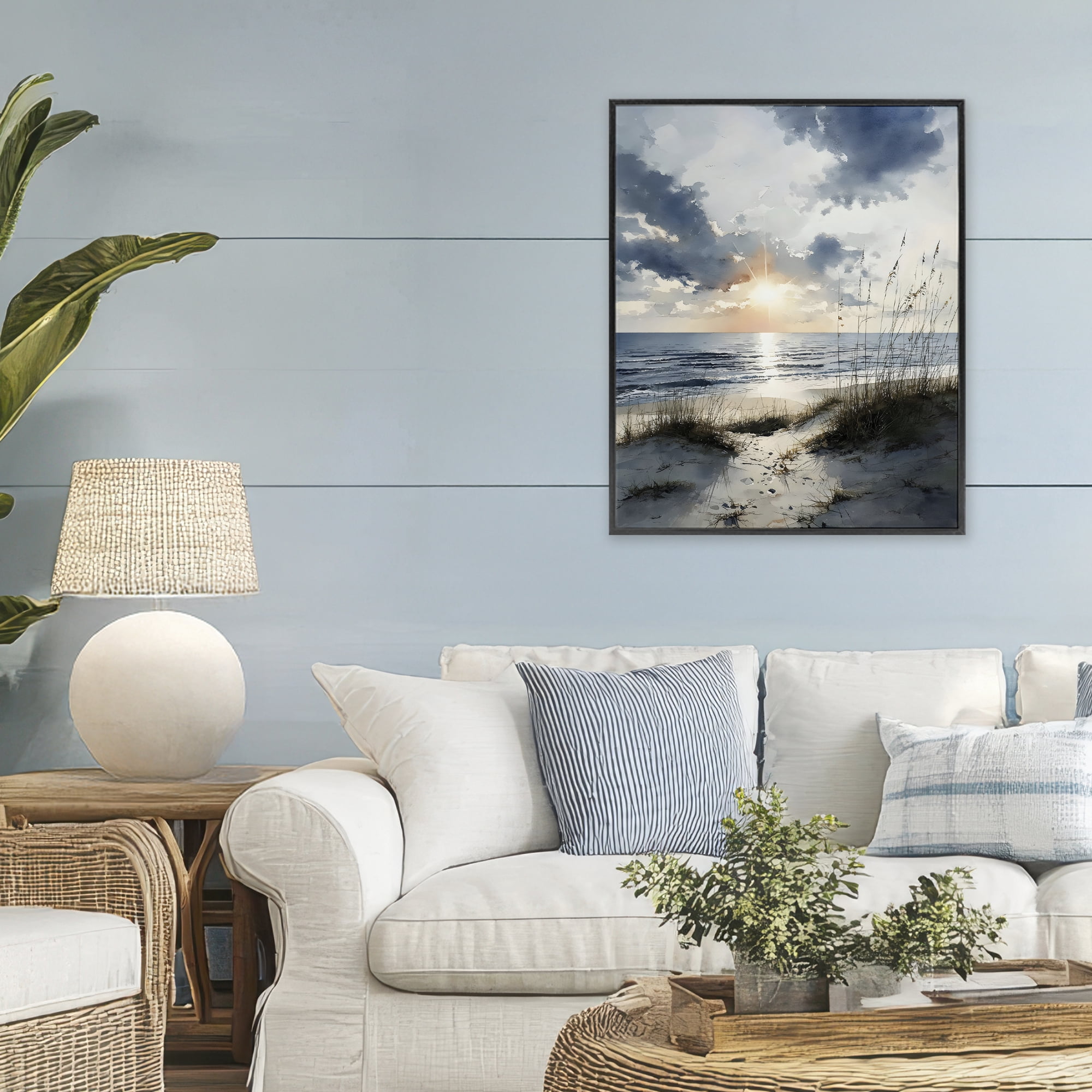 Stupell Industries Ocean Sunrise over Sandy Dunes Black Framed Giclee Art, design by Franklyn Gregory