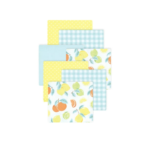 Little Treasure Hudson Baby Girls Cotton Poly Flannel Receiving Blankets Multipack, Yellow Citrus Mint, 30x30 inches