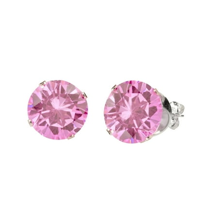Sterling Silver Round Pink Sapphire Stud Earrings Prong Setting