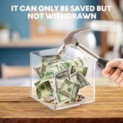 UPOUART Clear Transparent Cube Bank for Secure Money Saving and Cash Storage, Clear Plastic Box