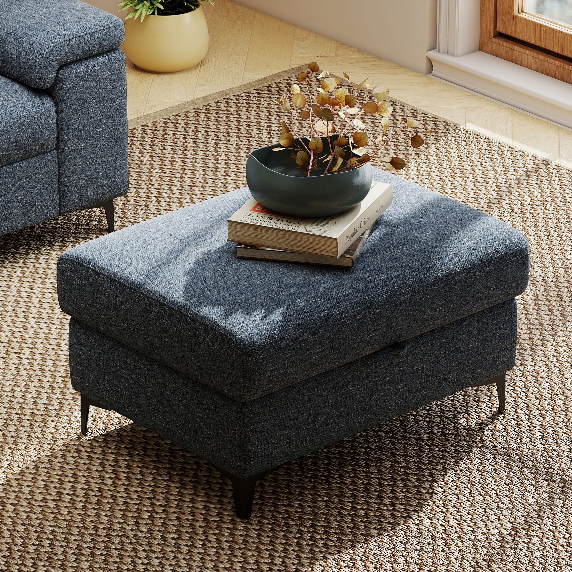 Modular Storage Ottoman for Sectional Sofa Chenille Upholstered Footrest Stool for Living Room Blue