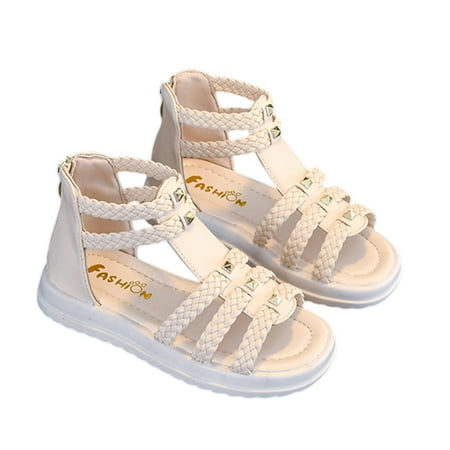 Loliuicca Girls Summer Gladiator Sandals Leather Non Slip Shoes with Zipper