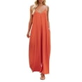 thumbnail image 2 of Jumpsuit Women'S High Waisted Wide Leg Loose Jumpsuit Casual Suspenders With Long Pants Zipper Jumpsuit,Orange Women'S Polyester Jumpsuit M, 2 of 9