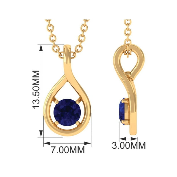 0.50 Ct Round fashion Cut Blue Sapphire Solitaire Pendant Necklace 14k Yellow Gold Finish 925 Sterling Silver