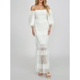 thumbnail image 2 of ZAXARRA Women Summer Long Dress Solid Color Mesh See-Through Ruched Boat Neck Off Shoulder Dress Backless Evening Party Dress, 2 of 9